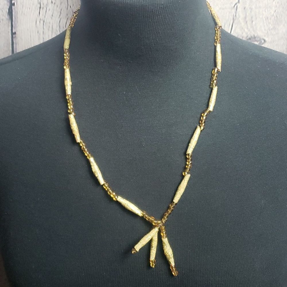 ‎Vintage Handmade Golden Bead Necklace